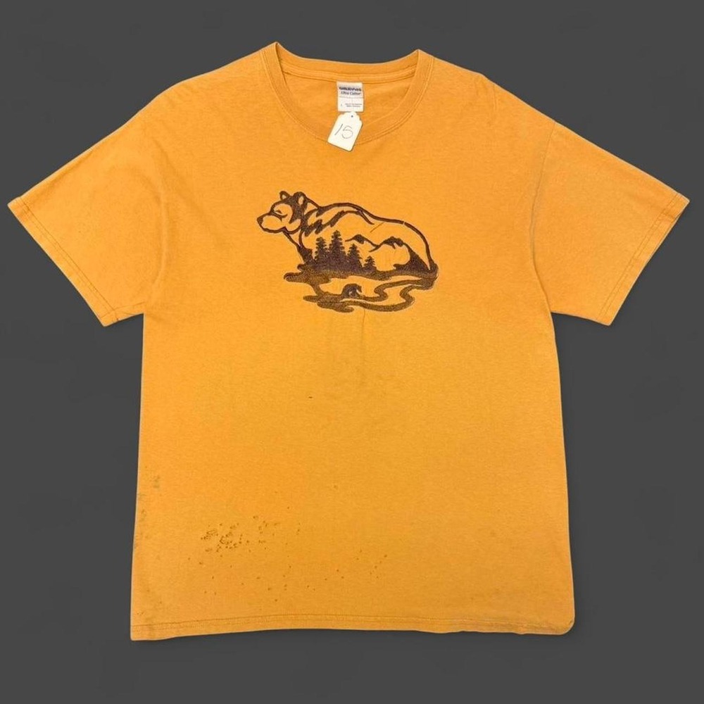 Vintage Colorado Brown Bear Graphic T-Shirt Mens Large Orange Gildan Cotton